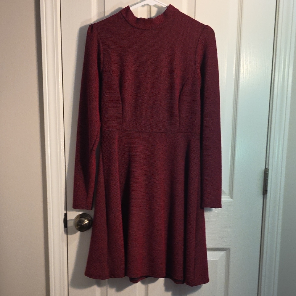 Velvet Torch Burgundy Long-Sleeve Mock Neck Fit & Flare Dress